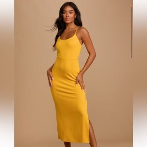 Lulus mustard cutout midi dress